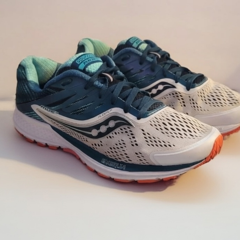 Saucony Ride 10 EVERUN Men's US 7 Blue Teal Mesh Running Sneakers Wmn's Sz 8.5